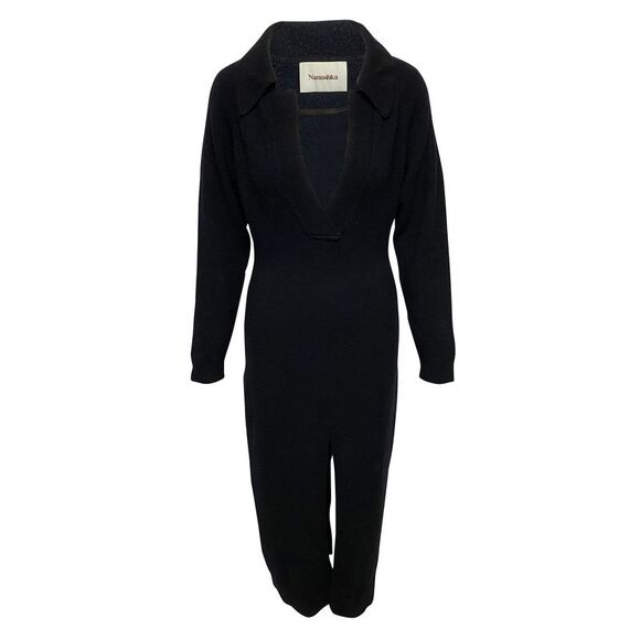 Nanushka Long Dress in Black Wool